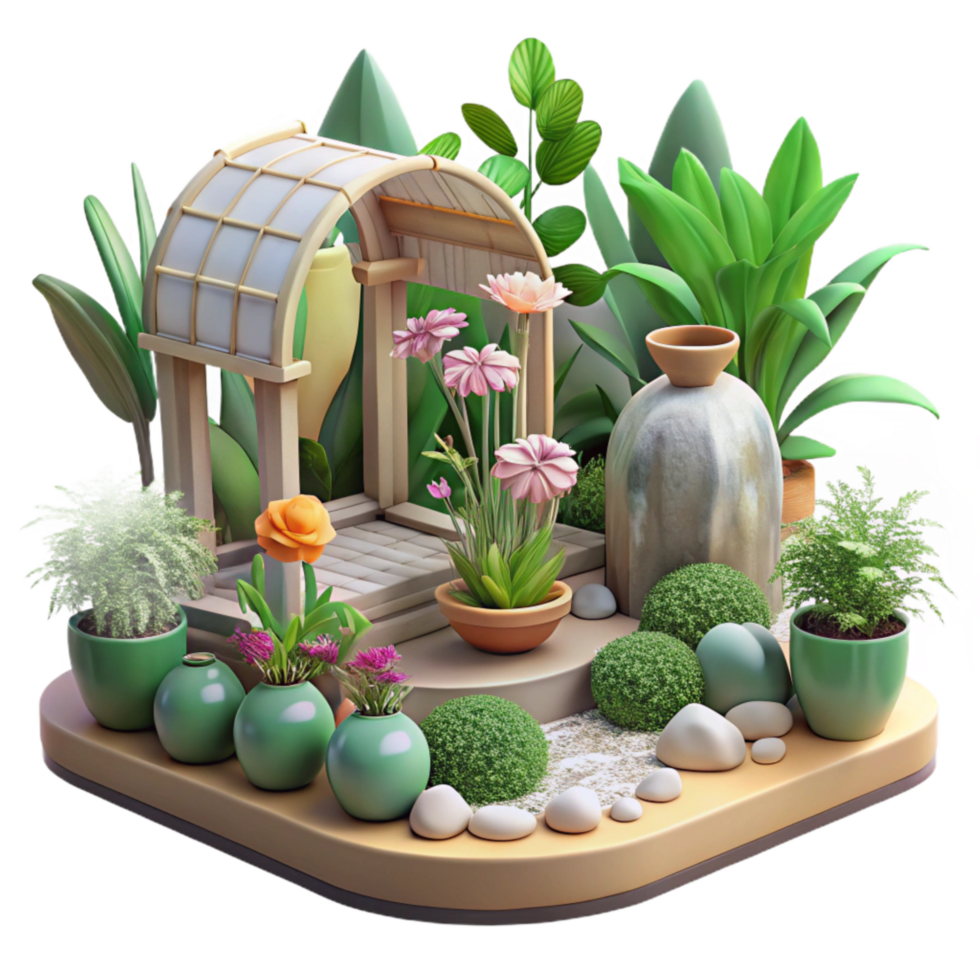 dramatic creative Garden Scene with Flowers and Plants Transparent Background Cutout authentic png