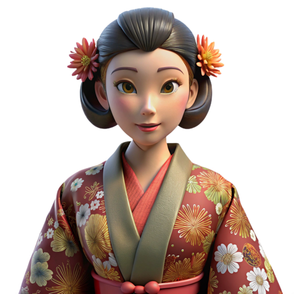 stunning contemporary Geisha Kimono Elegant Silk Floral Pattern Cutout detailed png
