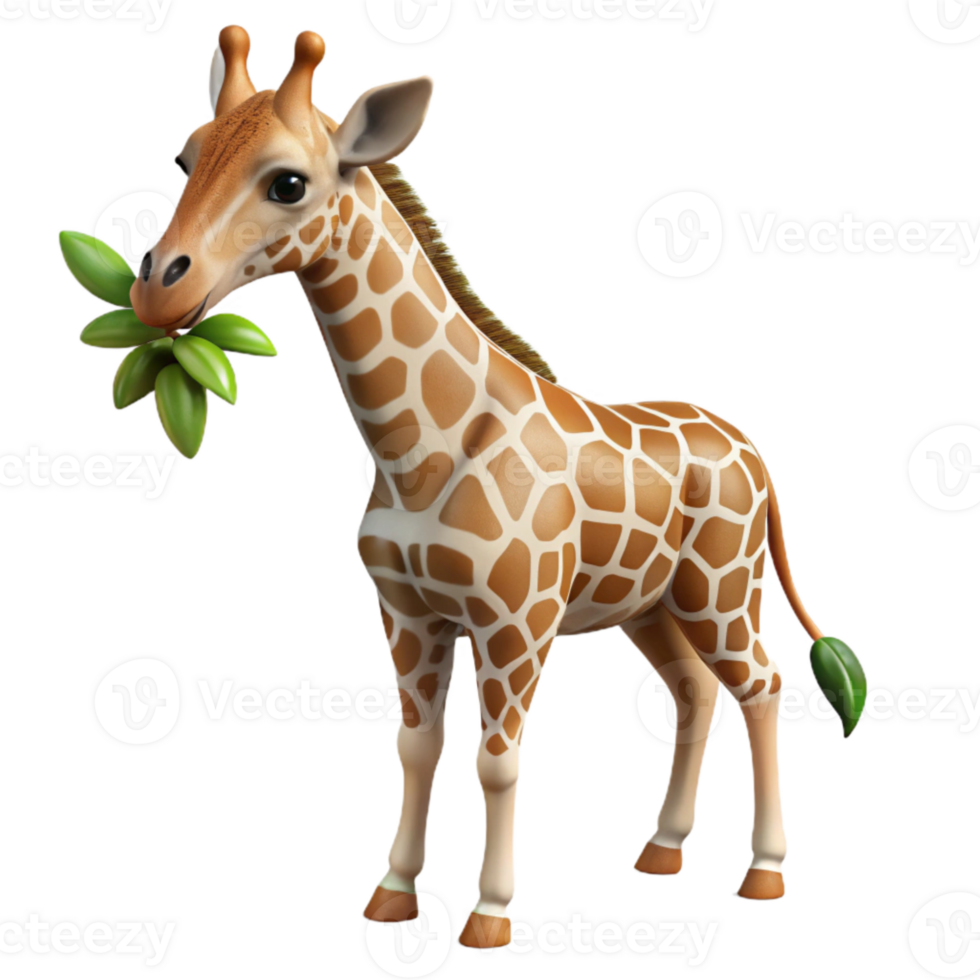 vibrant abstract Giraffe Eating Leaves High Angle View Isolated genuine png