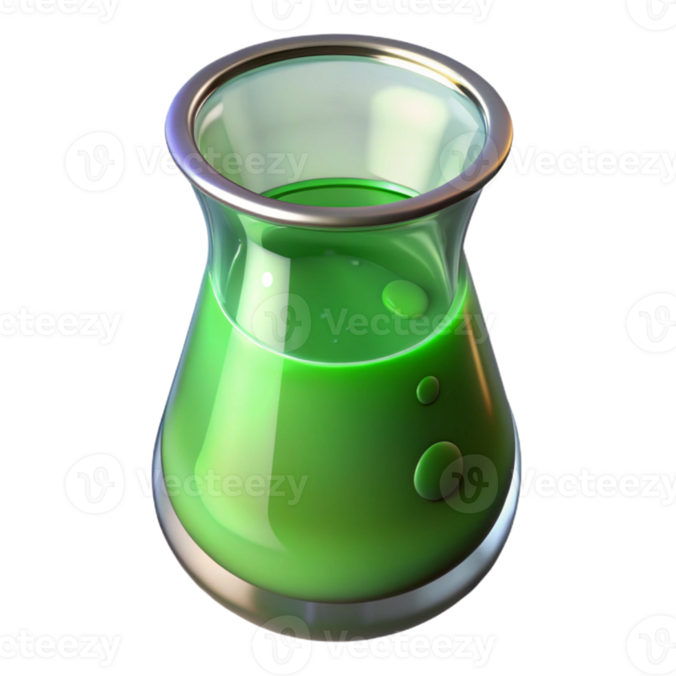 wonderful rustic Glass Beaker with Green Solution Isolated Cutout high resolution png