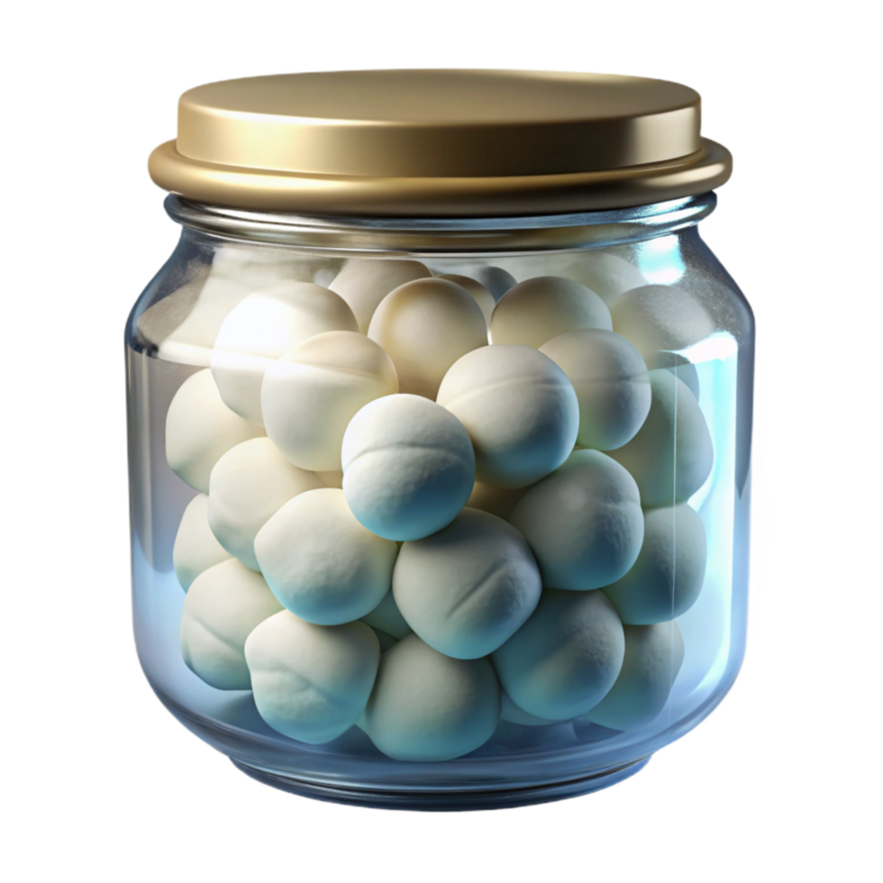 beautiful vintage Glass Jar with Cotton Balls Transparent Background professional png