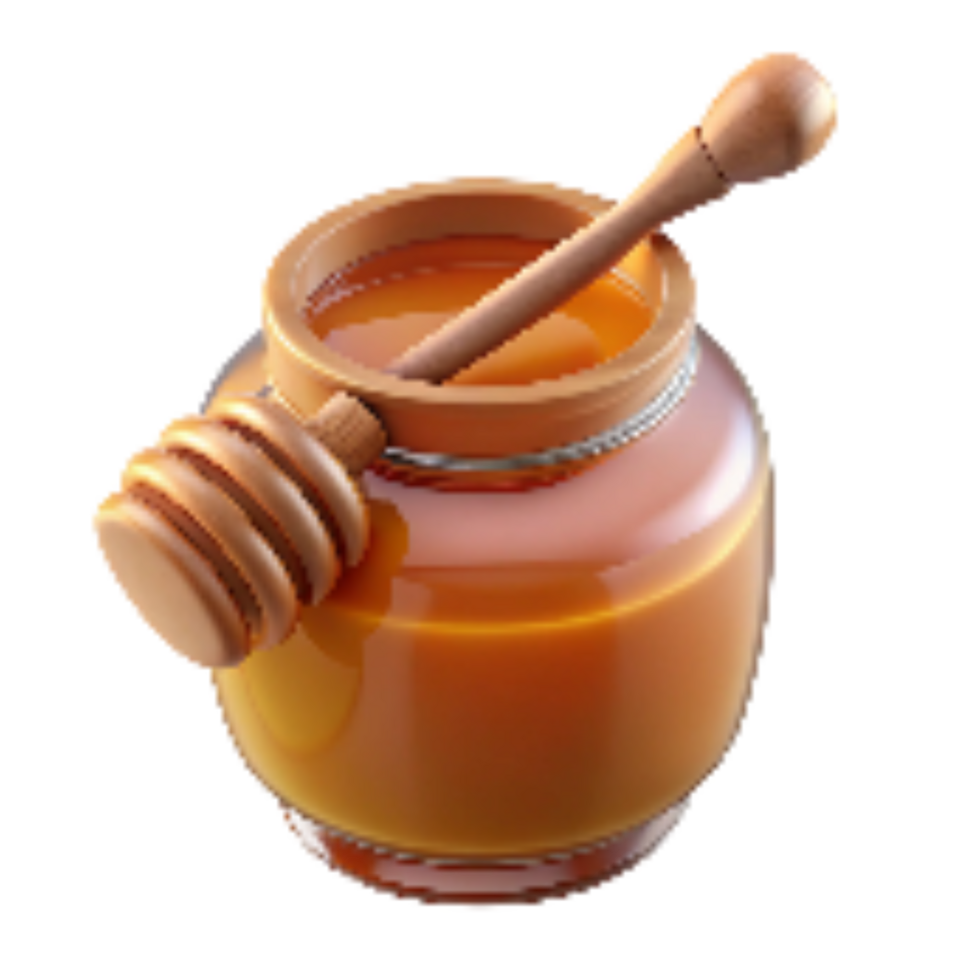 extraordinary modern Glass Jar with Honey Top View Golden Color Transparent Background high resolution png