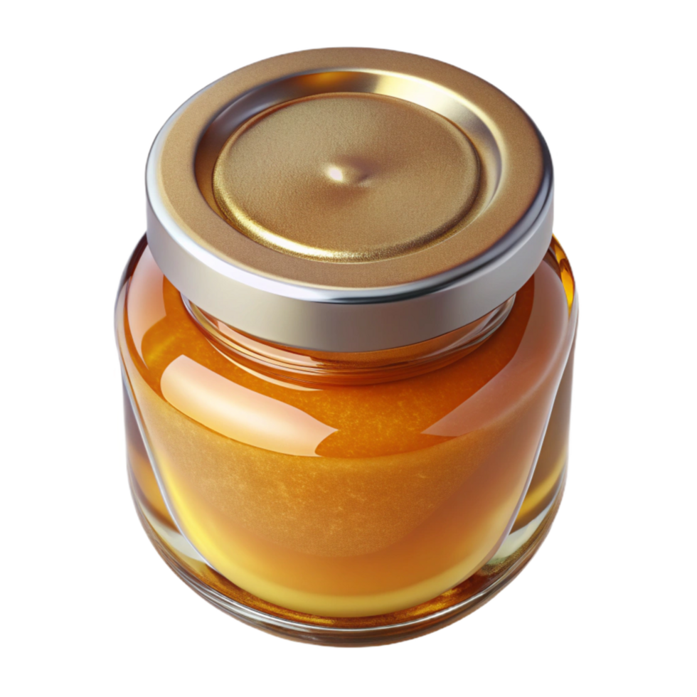 impressive minimalist Glass Jar with Honey Top View Golden Color Transparent Background detailed png
