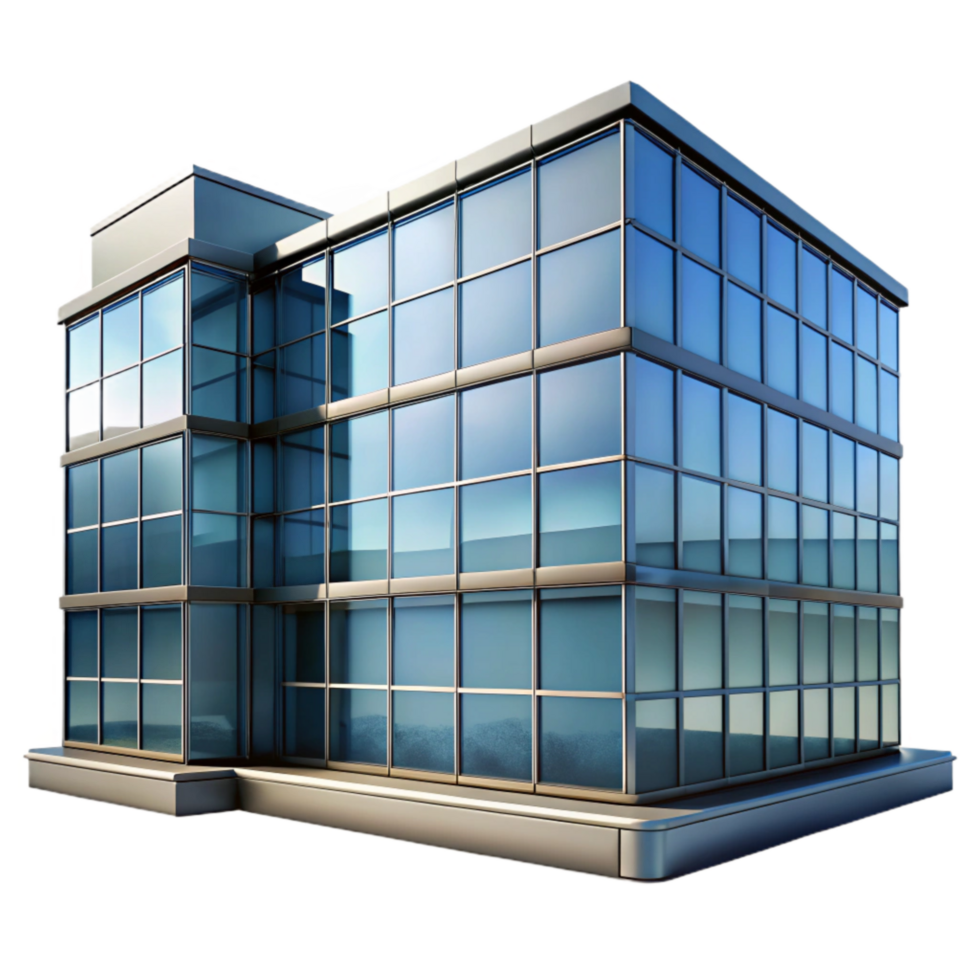 elegant traditional Glass Office Building Reflection Front View Transparent Background premium png