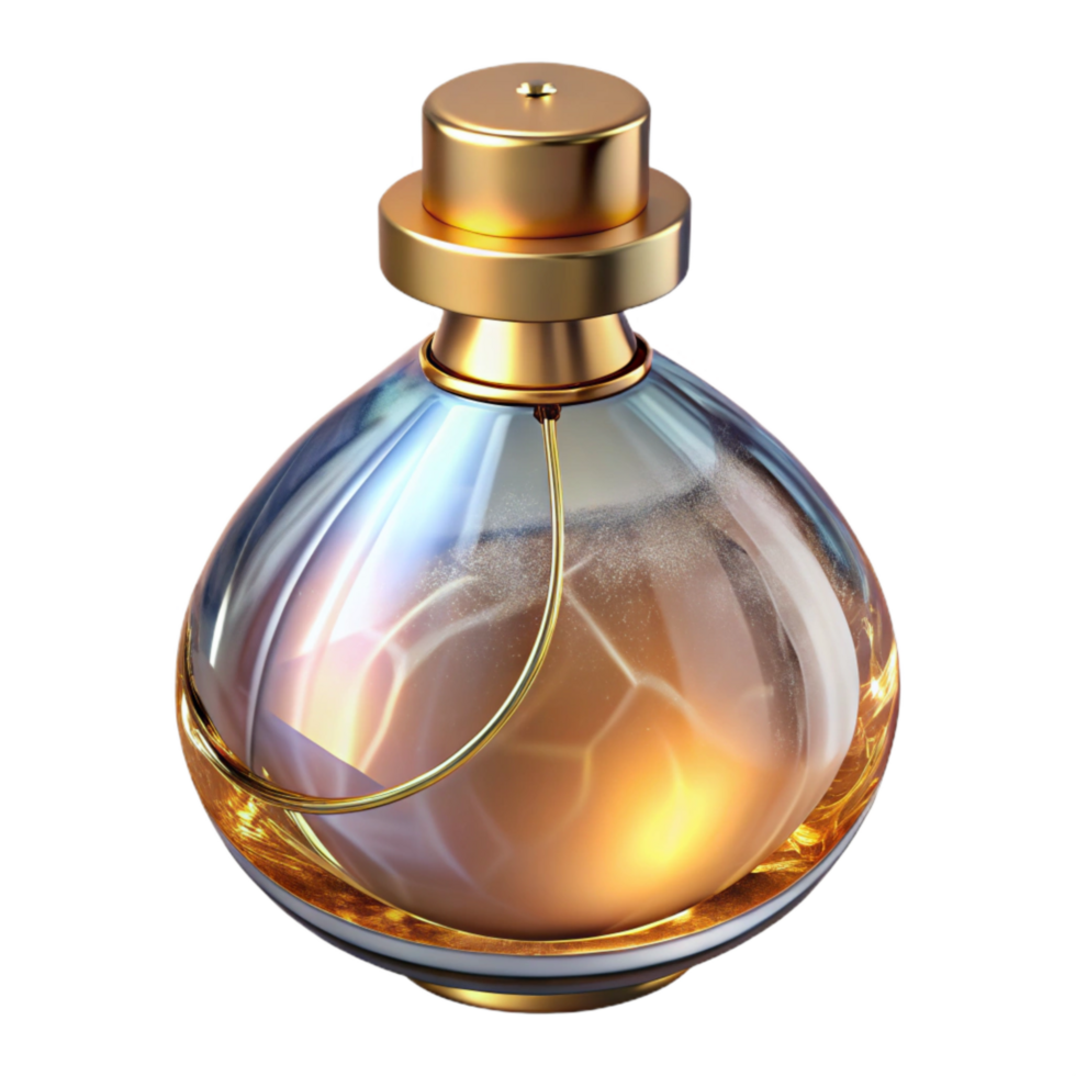 dramatic abstract Glass Perfume Bottle with Golden Cap Isolated professional png