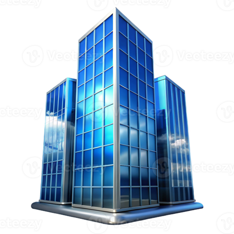 impressive artistic Glass Skyscraper Reflection Blue Sky Transparent Background high resolution png