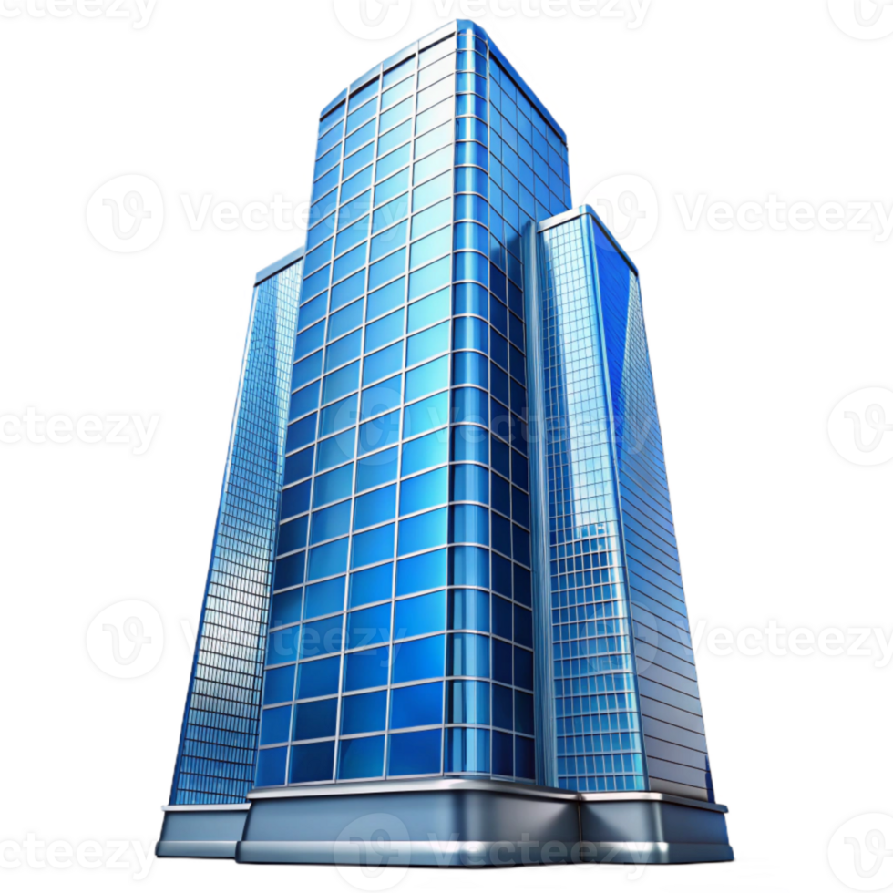 beautiful classic Glass Skyscraper Reflection Blue Sky Transparent Background high quality png