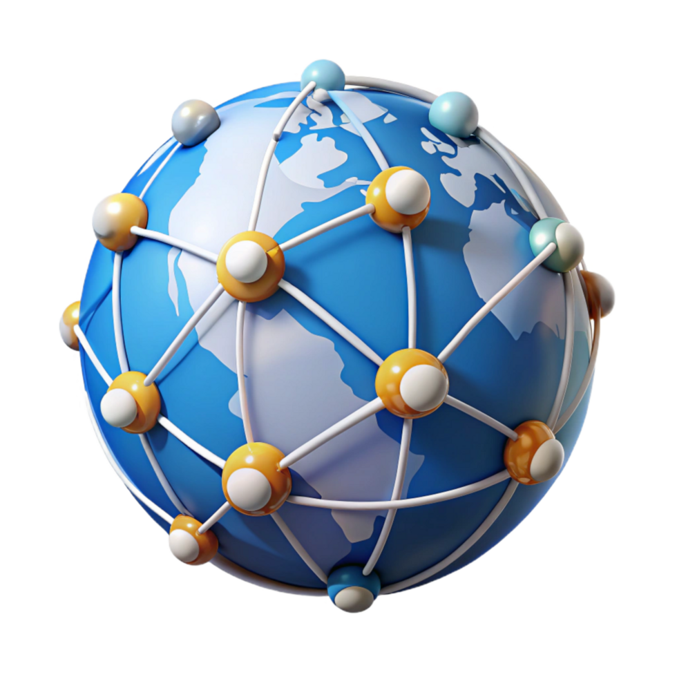 serene contemporary Global Network with Connected Nodes Isolated on White high quality png