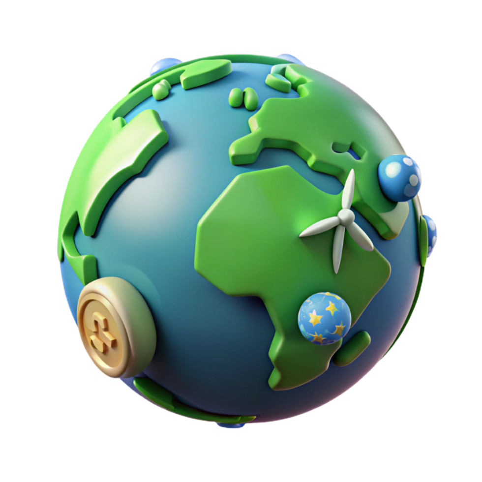 dramatic rustic Globe with Green Energy Icons Isolated professional png