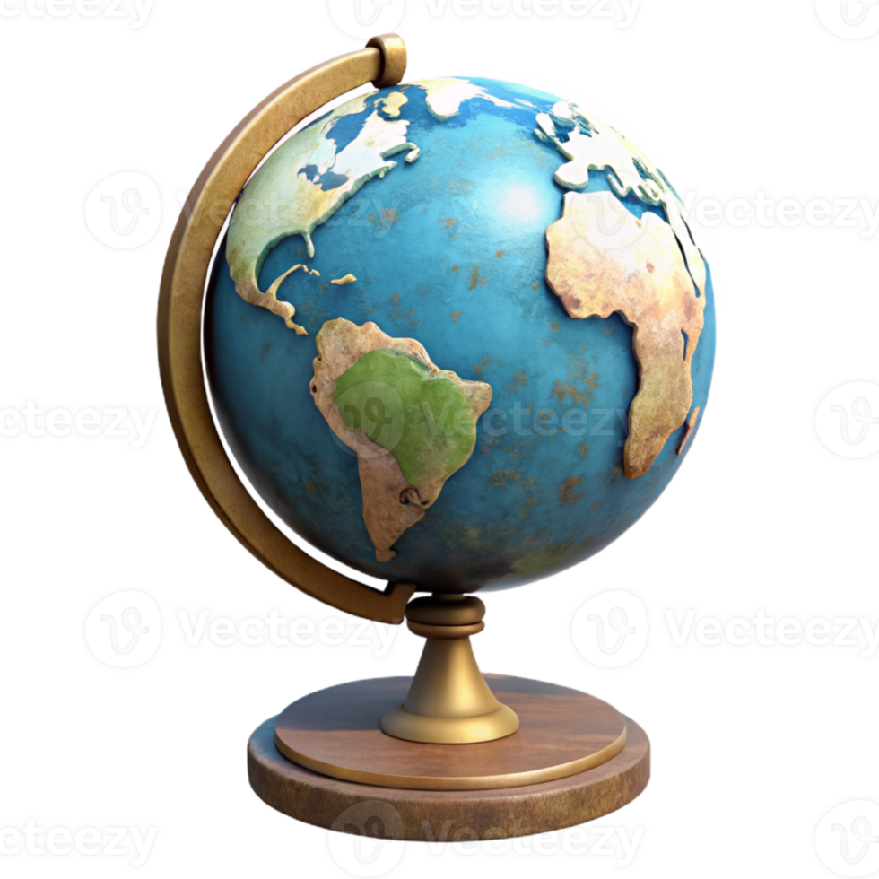 vibrant minimalist Globe with Stand Side View Transparent Background high resolution png