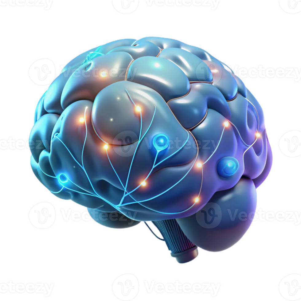 beautiful minimalist Glowing Ai Brain with Neural Activity Cutout professional png