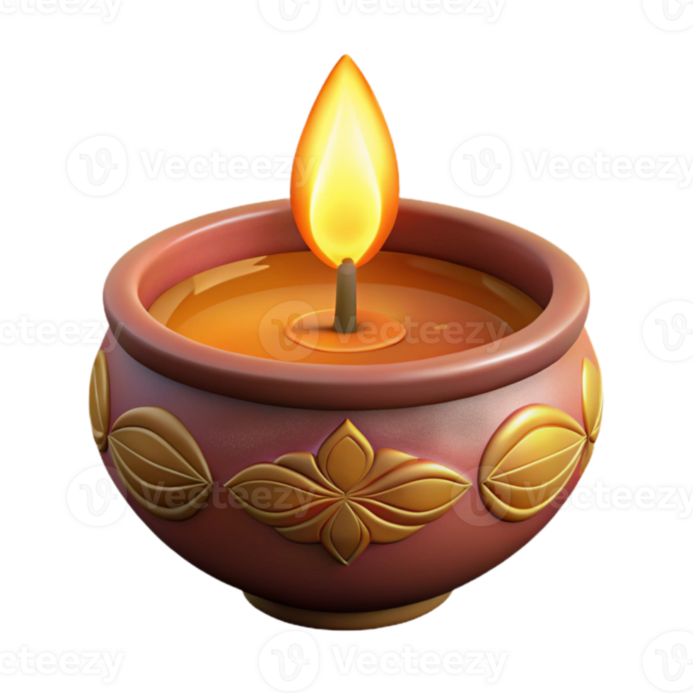 wonderful rustic Glowing Diwali Diya Isolated Element professional png