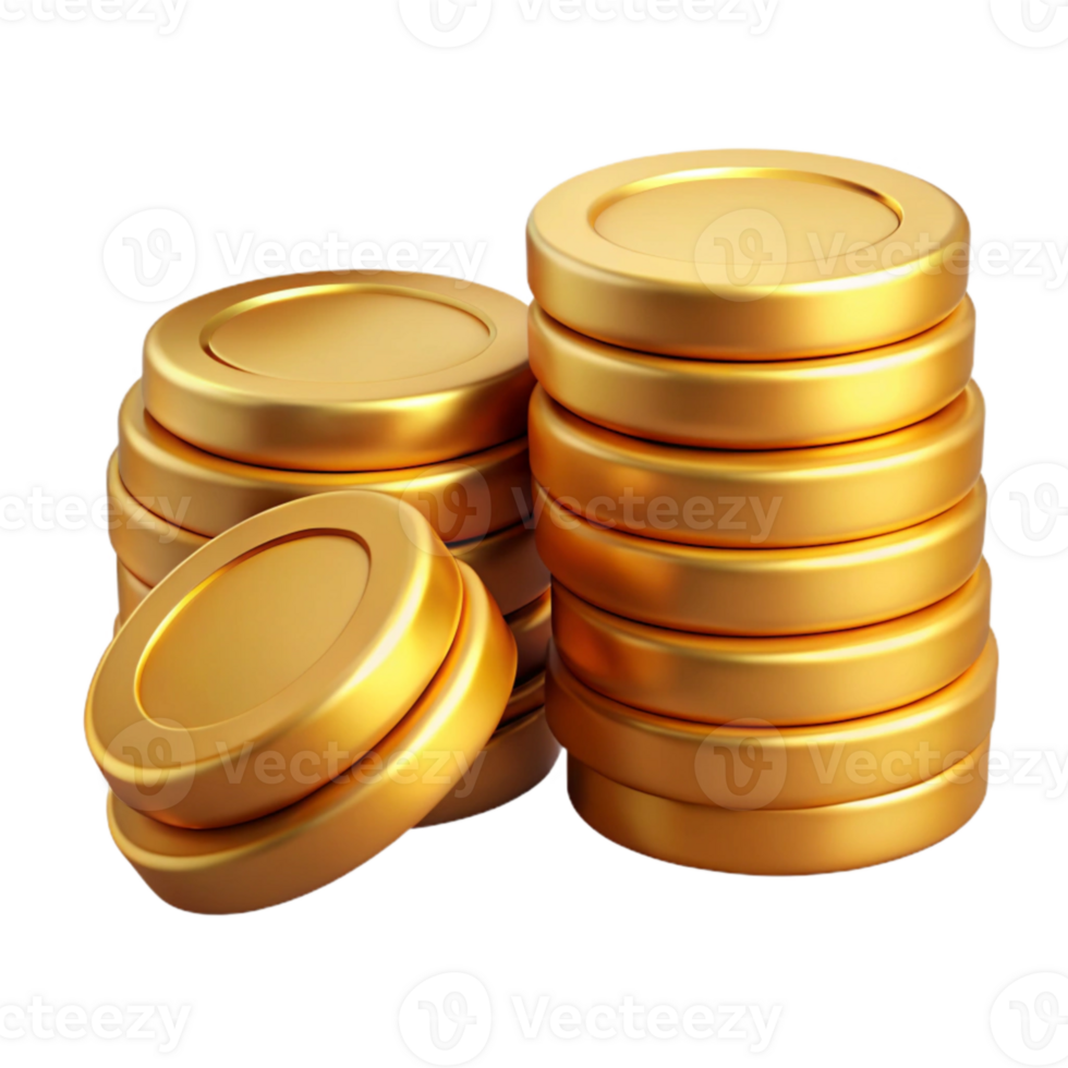 magnificent rustic Gold Coins Stack Front View Isolated premium png
