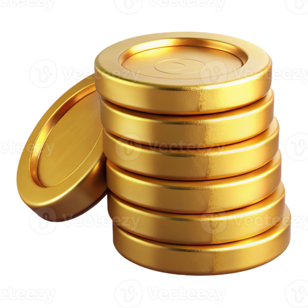 extraordinary rustic Gold Coin Stack Side View Cutout detailed png