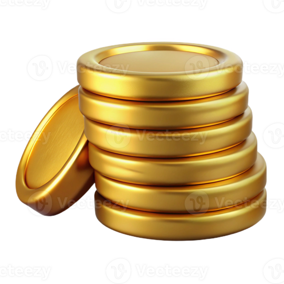 beautiful modern Gold Coin Stack Side View Cutout authentic png