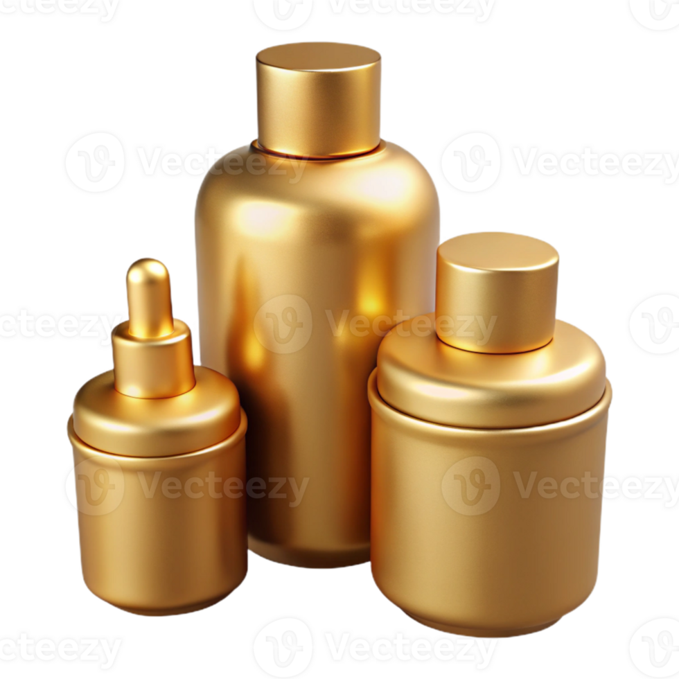 beautiful rustic Gold Cosmetic Bottles with Soft Lighting Cutout original png