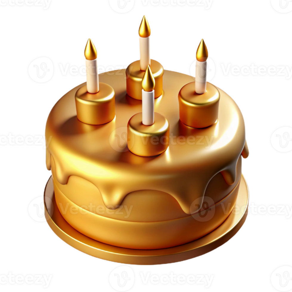magnificent abstract Golden Birthday Cake with Candles Cutout Transparent Background detailed png