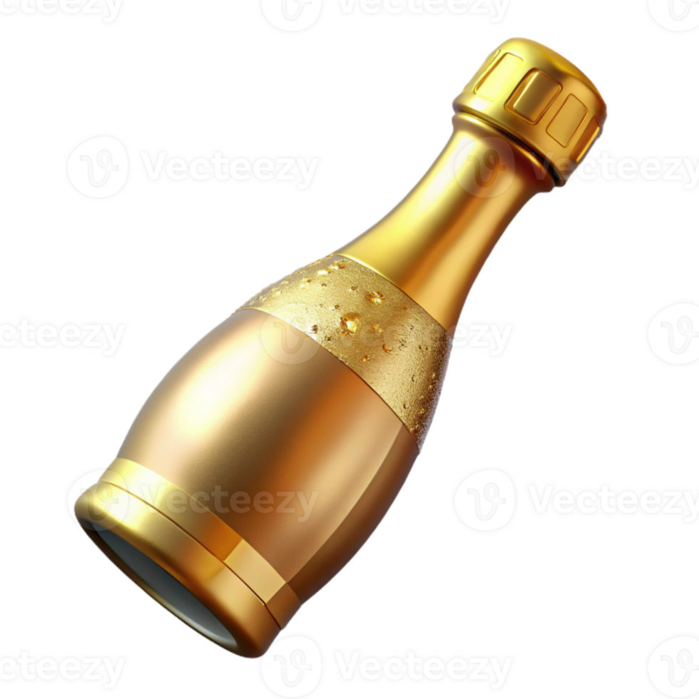 wonderful contemporary Golden Champagne Bottle Isolated with Cork premium png