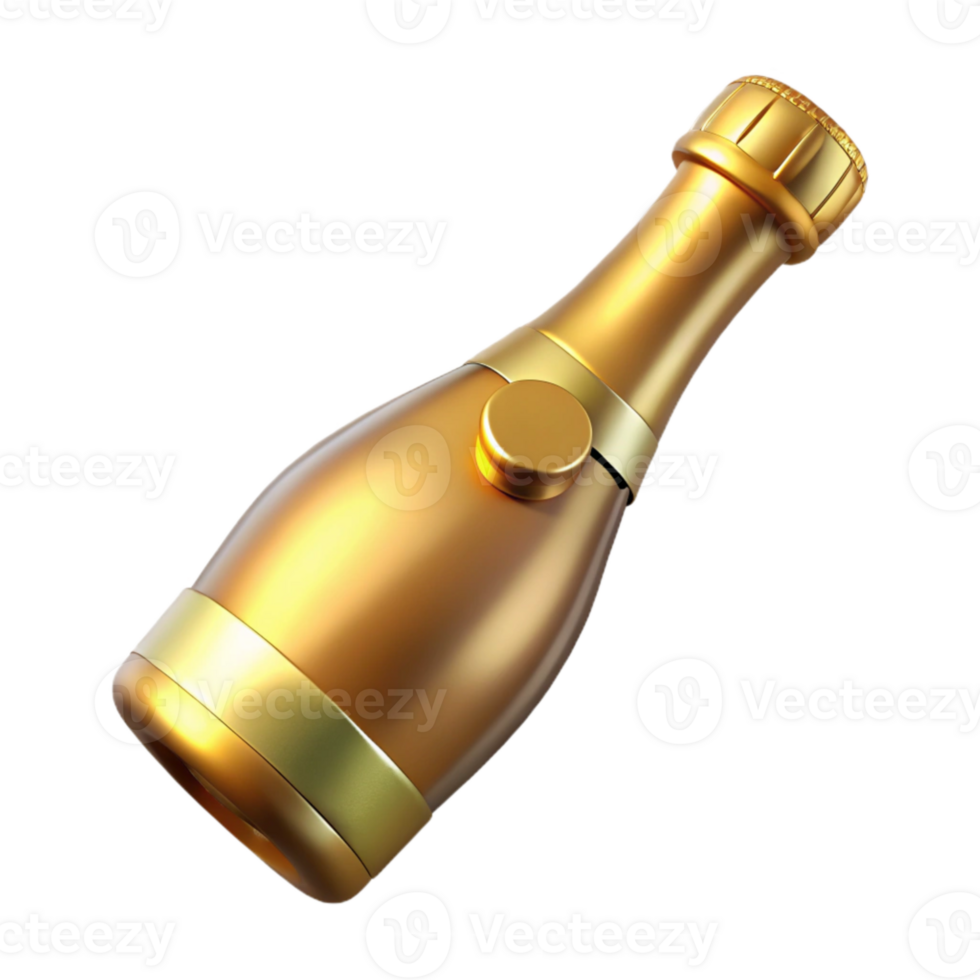 vibrant creative Golden Champagne Bottle Isolated with Cork exclusive png