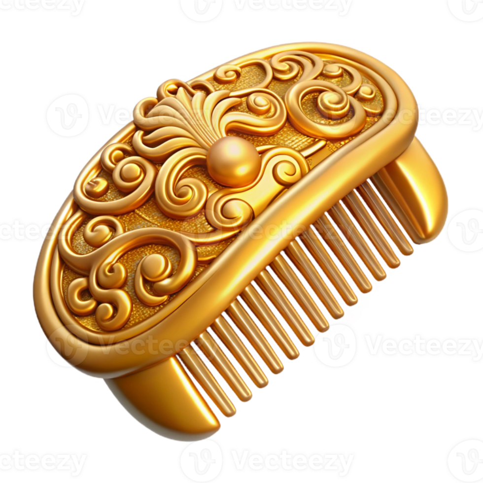 beautiful artistic Golden Hair Comb Ornate Design Transparent high quality png