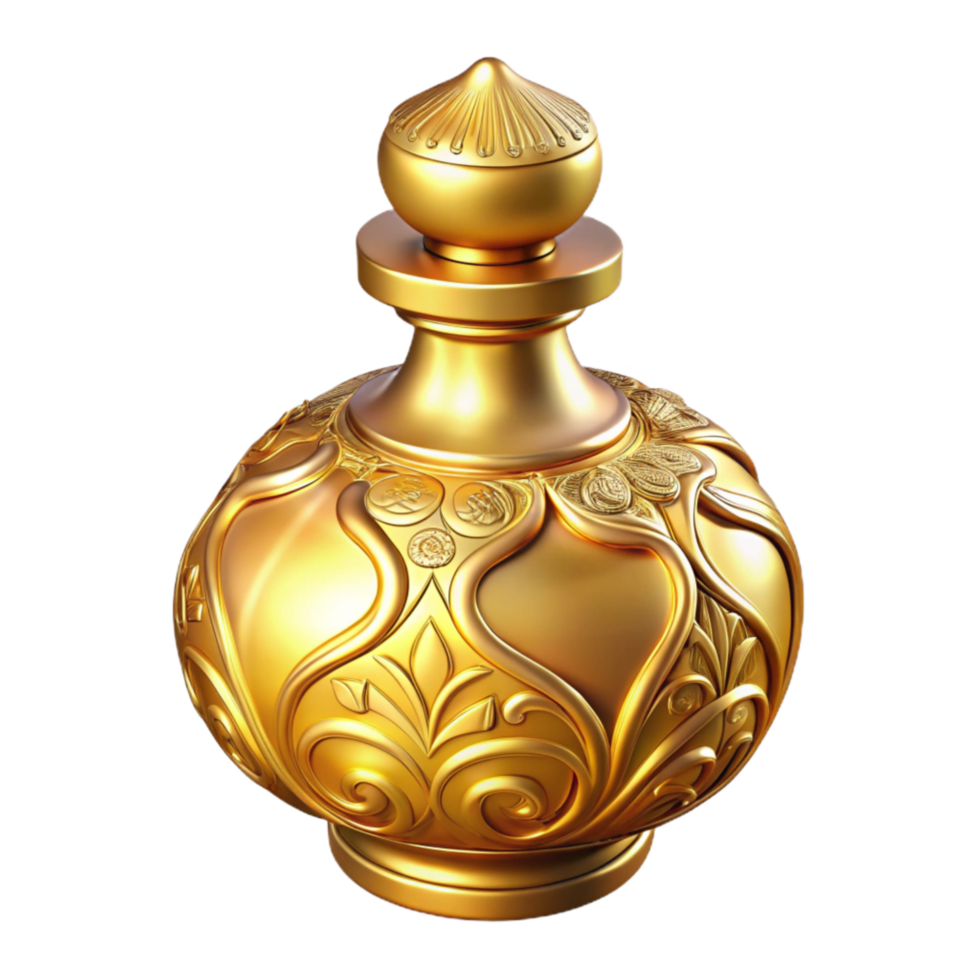 wonderful creative Golden Perfume Bottle Ornate Design Transparent genuine png