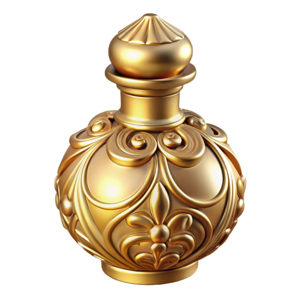 serene traditional Golden Perfume Bottle Ornate Design Transparent detailed png