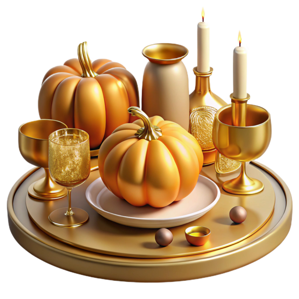 wonderful modern Golden Thanksgiving Table Setting Cutout Transparent Background authentic png