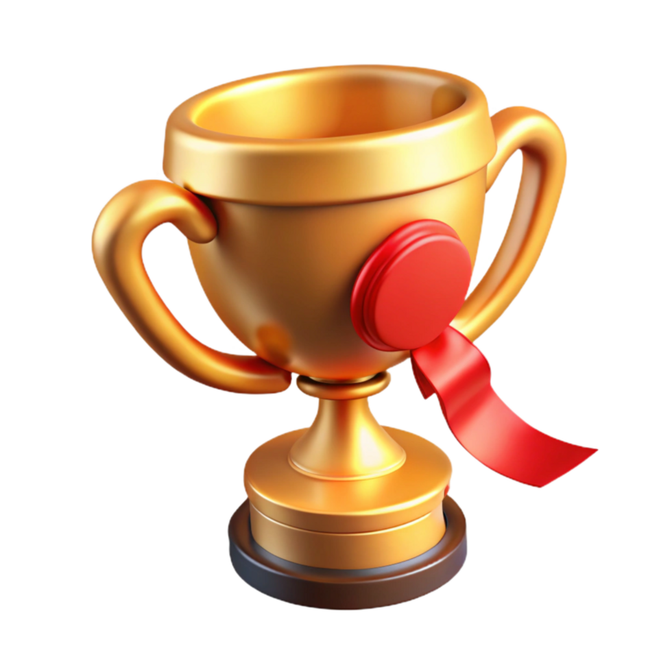 magnificent creative Golden Trophy Award with Red Ribbon Isolated Element high quality png