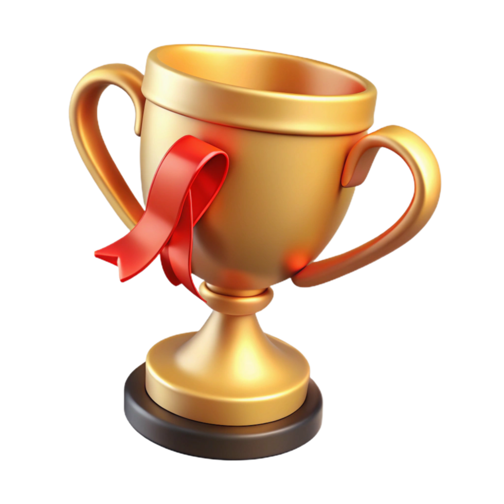 beautiful abstract Golden Trophy with Red Ribbon Cutout original png