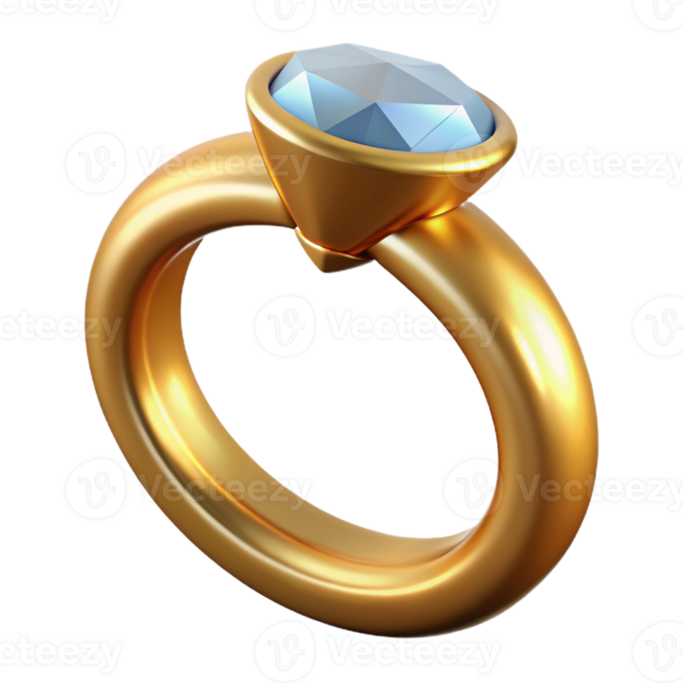 dramatic artistic Gold Ring with Diamond Inlay Isolated Cutout high resolution png