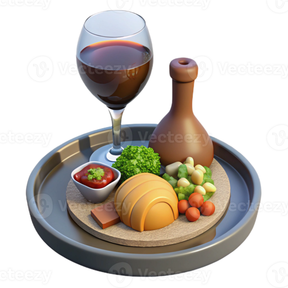 serene classic Gourmet Meal with Wine Glass Isolated on Transparent Background authentic png