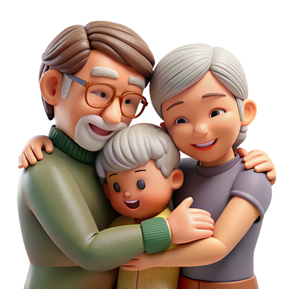 elegant minimalist Grandparents Hugging Grandchildren Transparent Background genuine png
