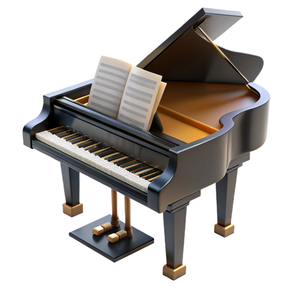 elegant contemporary Grand Piano with Sheet Music Transparent Background original png