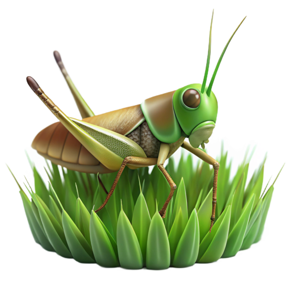 impressive artistic Grasshopper on Blade of Grass Side View Transparent Background original png