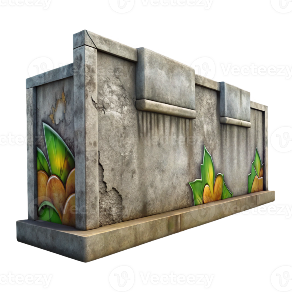 impressive modern Gray Concrete Wall with Graffiti Art Isolated premium png