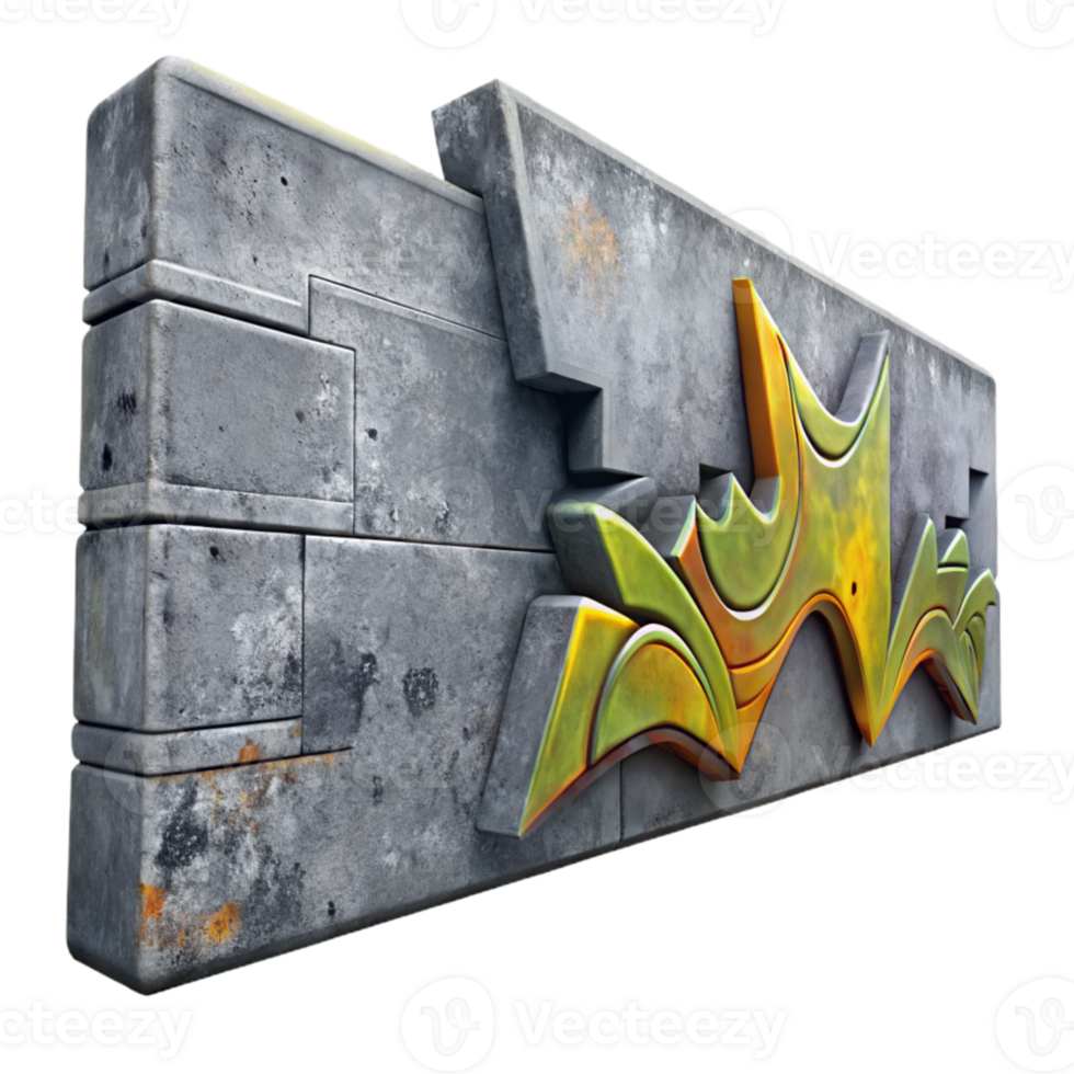 dramatic classic Gray Concrete Wall with Graffiti Art Isolated detailed png