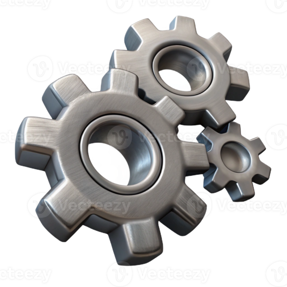 dramatic abstract Gray Metal Gears Interlocking Mechanism Isolated professional png