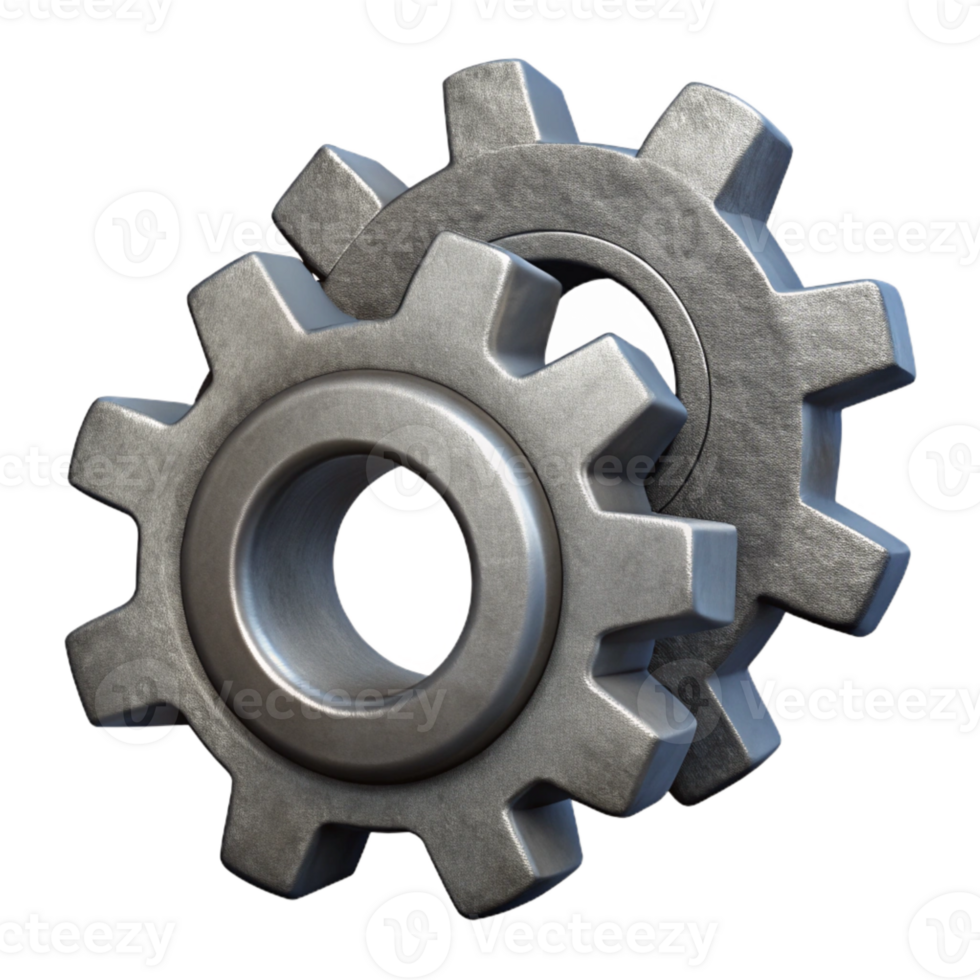 vibrant creative Gray Metal Gears Interlocking Mechanism Isolated high quality png