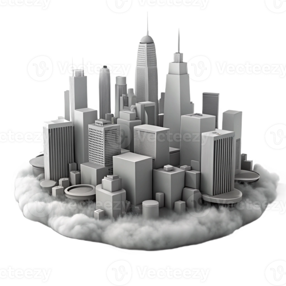 dramatic artistic Grayscale Cityscape Foggy Morning Isolated Element 4K png