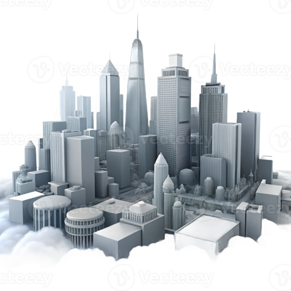 beautiful vintage Grayscale Cityscape Foggy Morning Isolated Element premium png