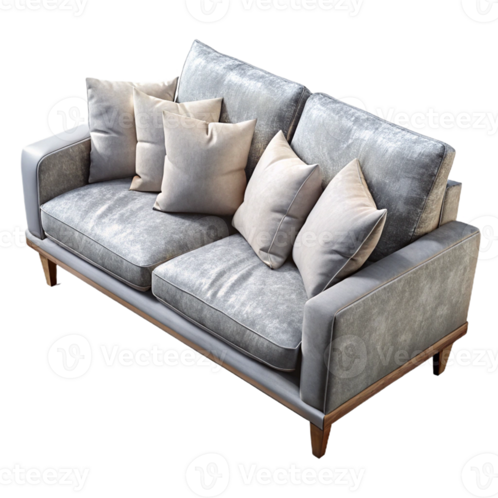 elegant abstract Gray Sofa with White Cushions Transparent Background professional png