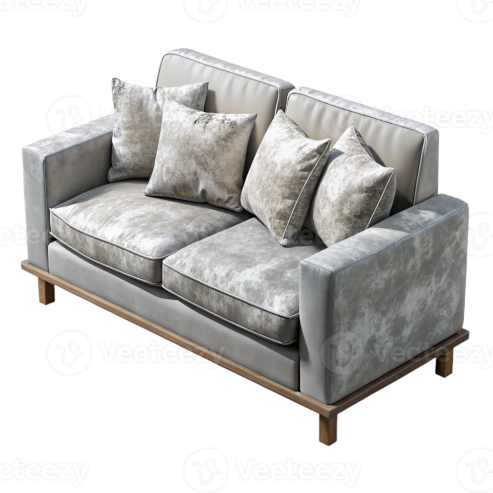 magnificent traditional Gray Sofa with White Cushions Transparent Background high resolution png