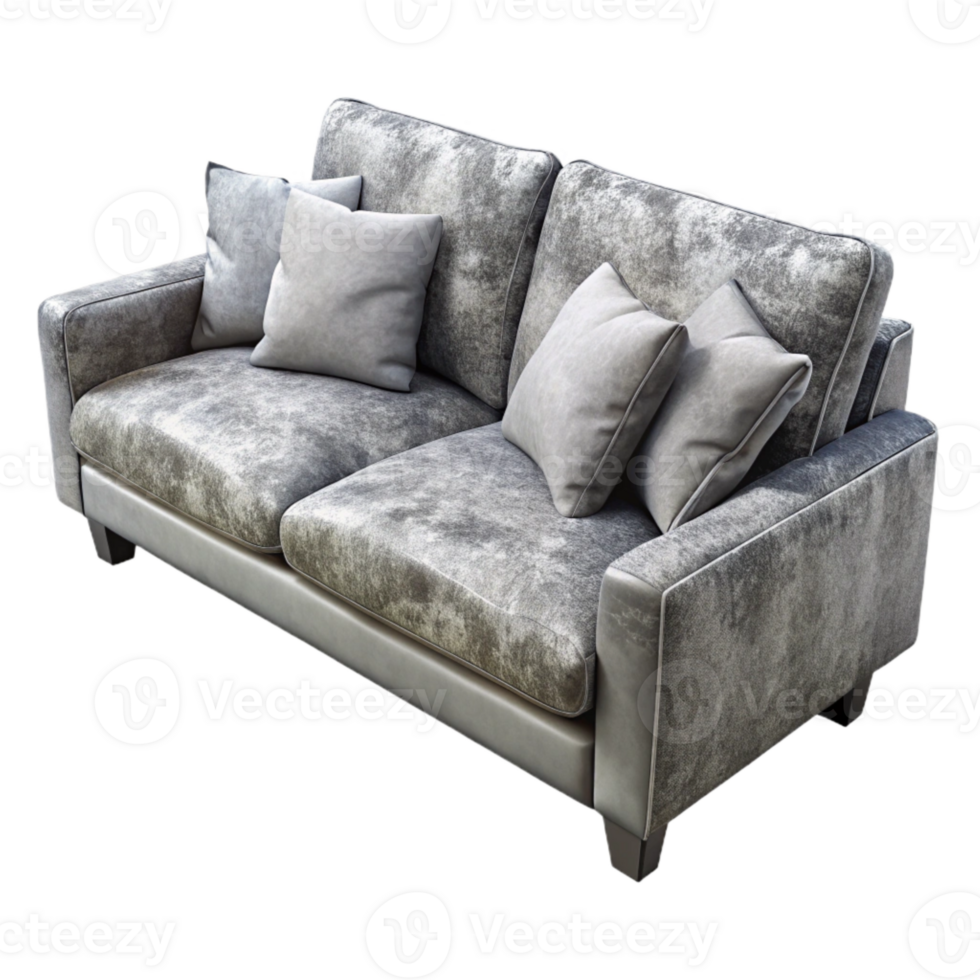 dramatic rustic Gray Sofa with White Cushions Transparent Background original png