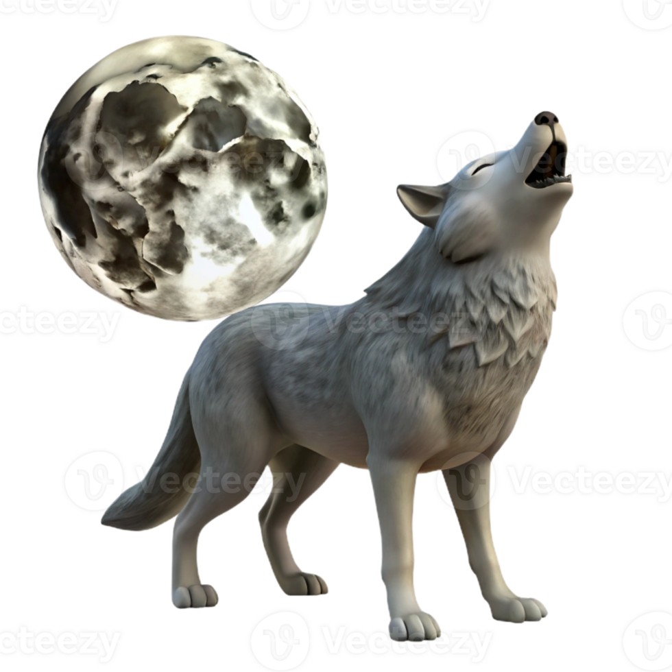 impressive vintage Gray Wolf Howling at Moon Isolated detailed png