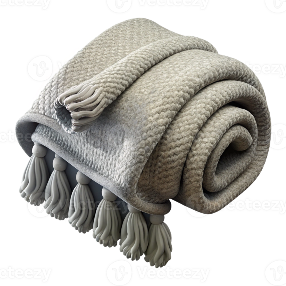dramatic creative Gray Wool Throw Blanket Isolated Element detailed png