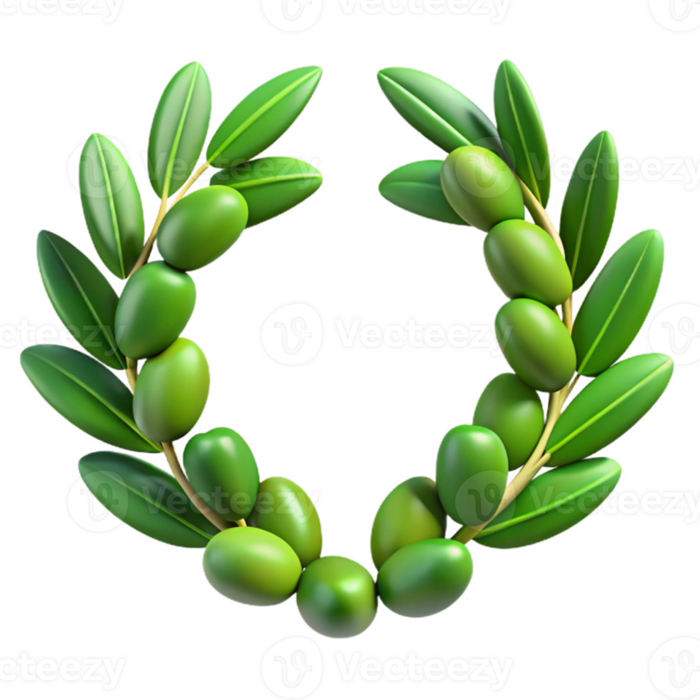 dramatic modern Greek Olive Branch Wreath Green Leaves Isolated premium png