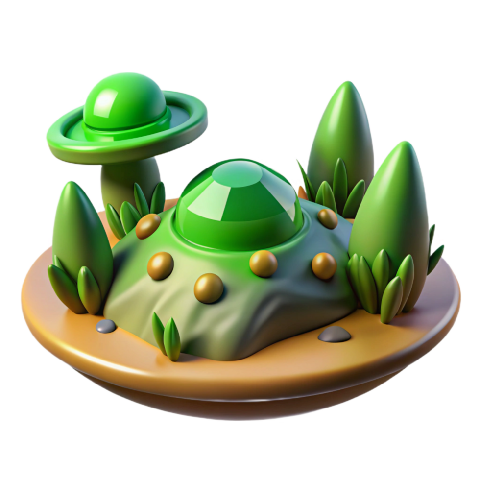 vibrant minimalist Green Alien Landscape Isolated Element detailed png