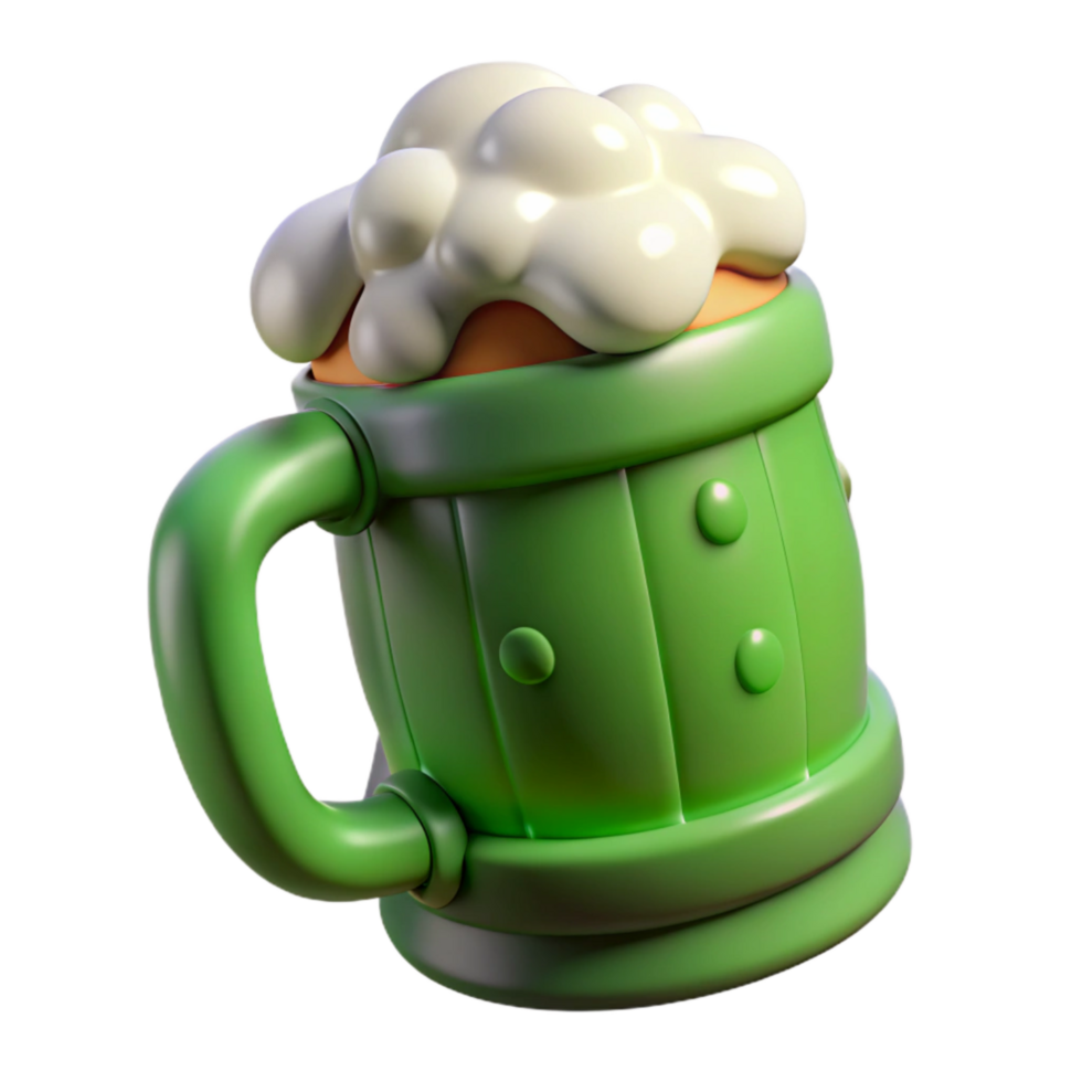 wonderful creative Green Beer Mug with Foam Head Transparent Background original png