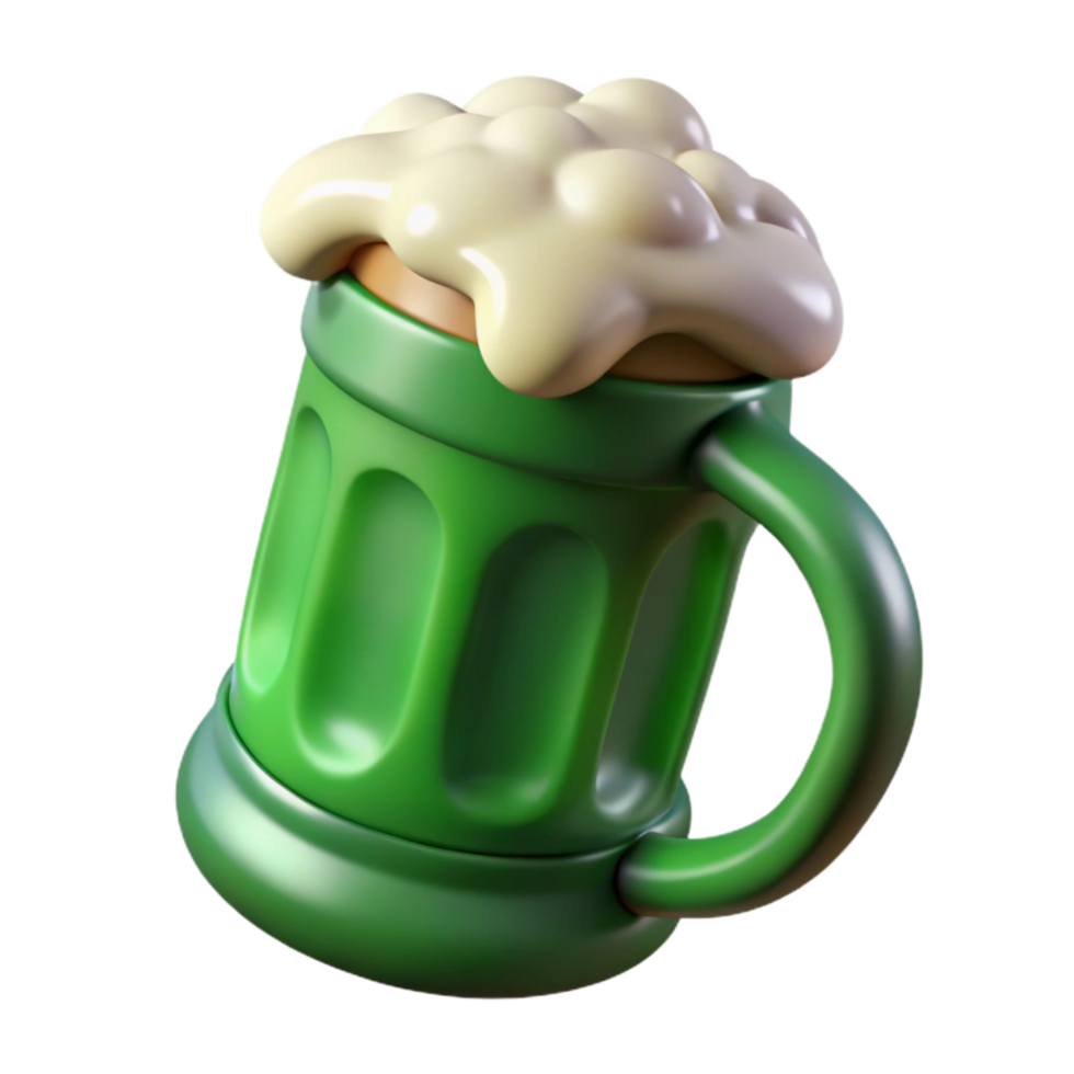beautiful minimalist Green Beer Mug with Foam Head Transparent Background 4K png