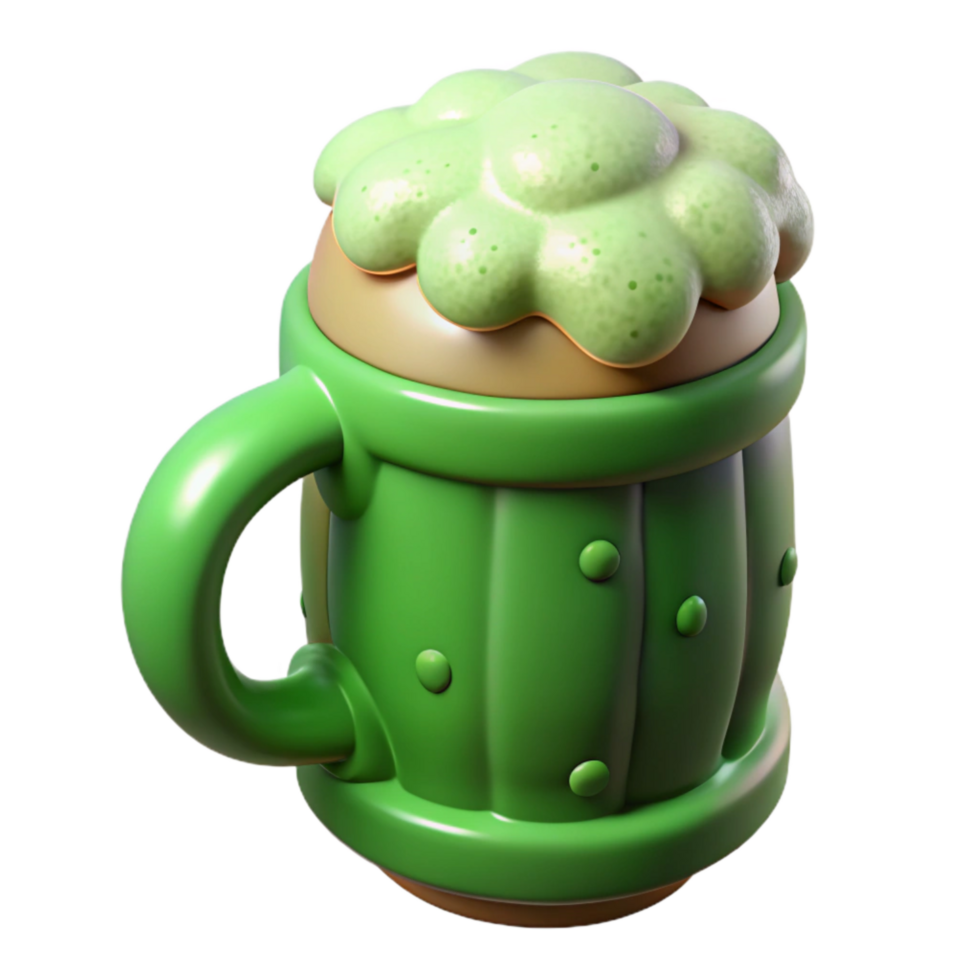 extraordinary artistic Green Beer Mug with Foam Head Transparent Background high resolution png